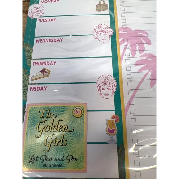 The Golden Girls List Pad & Pen Set 80 Sheets Tropical Design ABC Signature - Picture 2 of 4